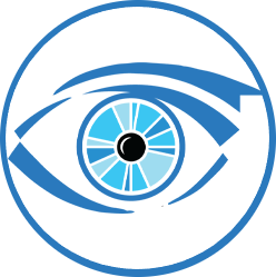 Obraz przedstawia rysunkowe oko człowieka w odcieniach niebieskich