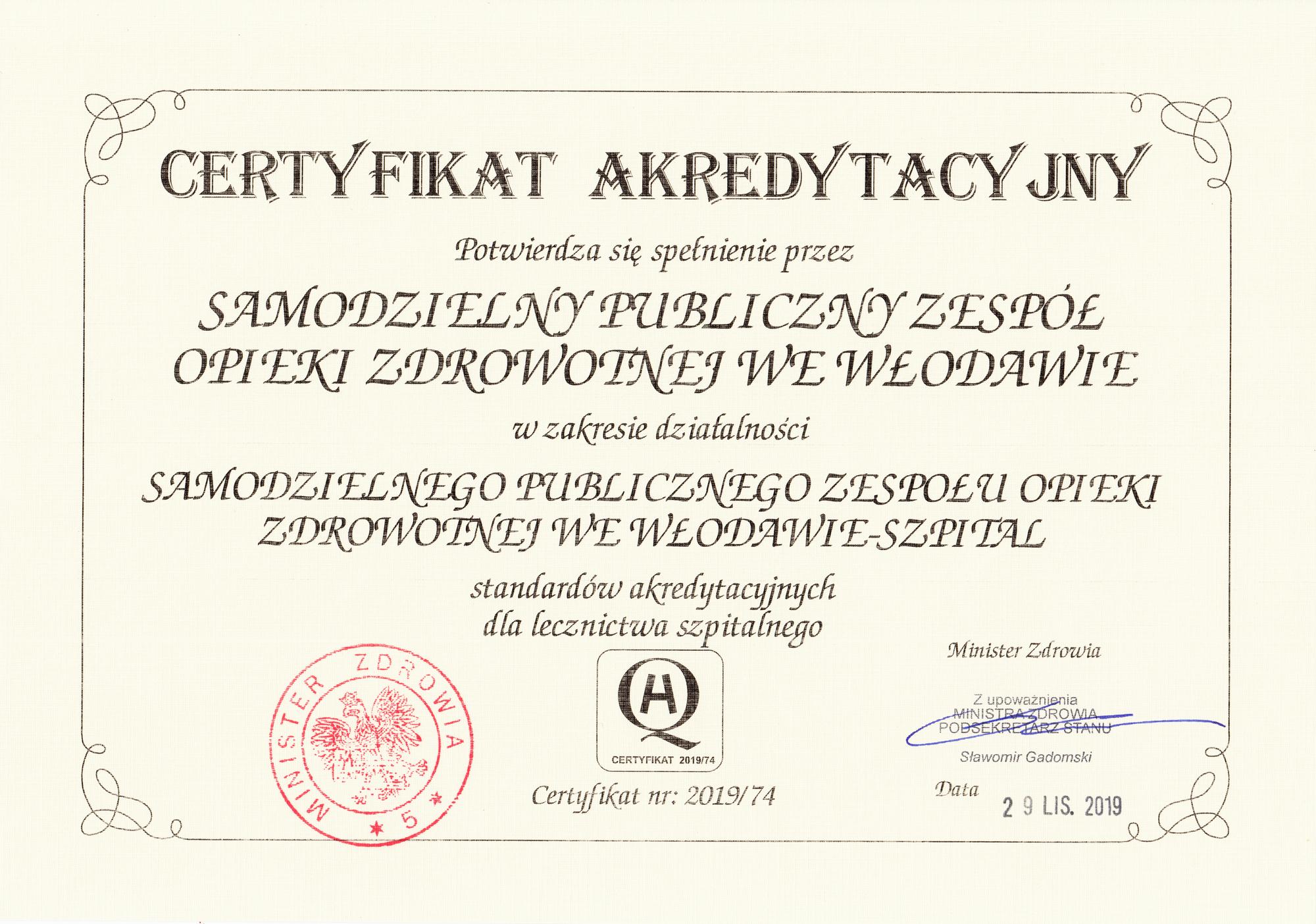 Certyfikat akredytacyjny